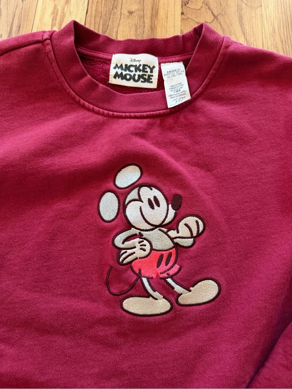 Disney Embroidered Mickey Crewneck Sweatshirt in Burgandy